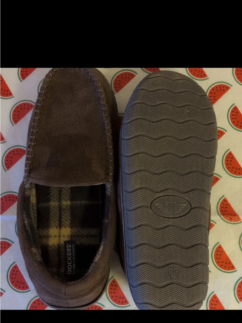 Dockers Men’s Brown Suede Slip-On Loafers with Plaid Lining
